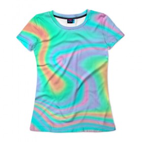 Женская футболка 3D с принтом Светлые узоры в Петрозаводске, 100% полиэфир ( синтетическое хлопкоподобное полотно) | прямой крой, круглый вырез горловины, длина до линии бедер | color | paint | абстракция | абстракция красок | краска | разводы | разводы красок | цветные краски | яркие краски