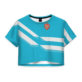 Женская футболка 3D укороченная с принтом Арсенал / FC Arsenal 2018 Blue в Петрозаводске, 100% полиэстер | круглая горловина, длина футболки до линии талии, рукава с отворотами | 