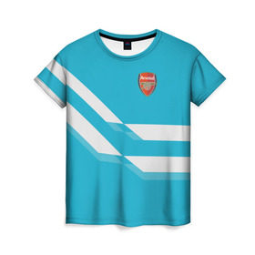 Женская футболка 3D с принтом Арсенал / FC Arsenal 2018 Blue в Петрозаводске, 100% полиэфир ( синтетическое хлопкоподобное полотно) | прямой крой, круглый вырез горловины, длина до линии бедер | Тематика изображения на принте: 