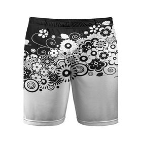Мужские шорты 3D спортивные с принтом Черно-белые цветы в Петрозаводске,  |  | blossom | flower | garden stuff | green stuff | бабочки | узор | цветочный орнамент | цветы | цеточный узор