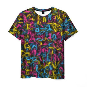 Мужская футболка 3D с принтом Абстрактная эротика в Петрозаводске, 100% полиэфир | прямой крой, круглый вырез горловины, длина до линии бедер | закорючки | любовь | паттерн | позы | текстура