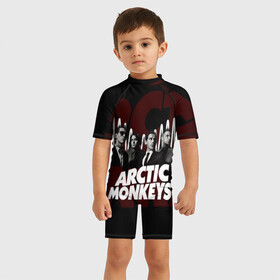 Детский купальный костюм 3D с принтом Группа Arctic Monkeys в Петрозаводске, Полиэстер 85%, Спандекс 15% | застежка на молнии на спине | алекс тёрнер | арктик | арктические мартышки | гаражный | группа | дж ейми кук | инди рок | манкис | музыка | мэтт хелдер | ник о мэлли | обезьяна | постпанк ривайвл | психоделический | рок