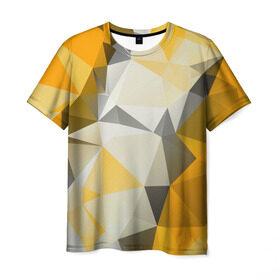 Мужская футболка 3D с принтом Sport Abstract 2018 в Петрозаводске, 100% полиэфир | прямой крой, круглый вырез горловины, длина до линии бедер | абстракция | геометрия | желтый | краски | линии | мода | модные | пирамиды | полосы | серый | тренды | треугольники | узоры | фигуры | цвет