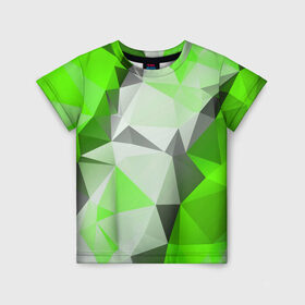 Детская футболка 3D с принтом Sport Abstract 2018 Green в Петрозаводске, 100% гипоаллергенный полиэфир | прямой крой, круглый вырез горловины, длина до линии бедер, чуть спущенное плечо, ткань немного тянется | абстракция | геометрия | желтый | краски | линии | мода | модные | пирамиды | полосы | серый | тренды | треугольники | узоры | фигуры | цвет