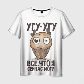 Мужская футболка 3D с принтом Угу - Угу, все что я могу в Петрозаводске, 100% полиэфир | прямой крой, круглый вырез горловины, длина до линии бедер | Тематика изображения на принте: клюв | птица | сова | филин