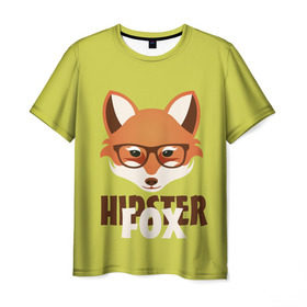 Мужская футболка 3D с принтом Хипстер лиса в Петрозаводске, 100% полиэфир | прямой крой, круглый вырез горловины, длина до линии бедер | борода | зверь | лиса | очки