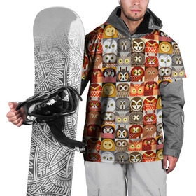 Накидка на куртку 3D с принтом Совы Плитка в Петрозаводске, 100% полиэстер |  | ассорти | вид | глаза | квадраты | кубики | орнитолог | паттерн | принт | птица | сова | филин