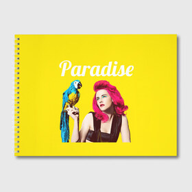 Альбом для рисования с принтом Paradise в Петрозаводске, 100% бумага
 | матовая бумага, плотность 200 мг. | Тематика изображения на принте: лето | малиновое вино | попугай | прическа | рай | эмоции