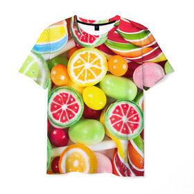 Мужская футболка 3D с принтом Candy в Петрозаводске, 100% полиэфир | прямой крой, круглый вырез горловины, длина до линии бедер | candy | colorful | lollipop | sweet | конфеты | леденцы | сладости