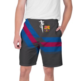 Мужские шорты 3D с принтом FC Barcelona #7 в Петрозаводске,  полиэстер 100% | прямой крой, два кармана без застежек по бокам. Мягкая трикотажная резинка на поясе, внутри которой широкие завязки. Длина чуть выше колен | fcb | барселона | геометрия | футбольный клуб