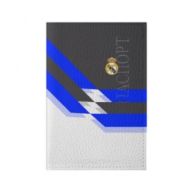 Обложка для паспорта матовая кожа с принтом Real Madrid 2018 в Петрозаводске, натуральная матовая кожа | размер 19,3 х 13,7 см; прозрачные пластиковые крепления | Тематика изображения на принте: реал мадрид | эмблема