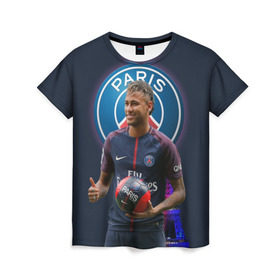 Женская футболка 3D с принтом Neymar PSG в Петрозаводске, 100% полиэфир ( синтетическое хлопкоподобное полотно) | прямой крой, круглый вырез горловины, длина до линии бедер | neymar psg | неймар | неймар псж | псж | футбол