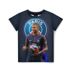 Детская футболка 3D с принтом Neymar PSG в Петрозаводске, 100% гипоаллергенный полиэфир | прямой крой, круглый вырез горловины, длина до линии бедер, чуть спущенное плечо, ткань немного тянется | Тематика изображения на принте: neymar psg | неймар | неймар псж | псж | футбол