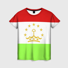 Женская футболка 3D с принтом Флаг Таджикистана в Петрозаводске, 100% полиэфир ( синтетическое хлопкоподобное полотно) | прямой крой, круглый вырез горловины, длина до линии бедер | парчами точикистон | таджикистан | точикистон | флаг | флаг таджикистана