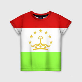 Детская футболка 3D с принтом Флаг Таджикистана в Петрозаводске, 100% гипоаллергенный полиэфир | прямой крой, круглый вырез горловины, длина до линии бедер, чуть спущенное плечо, ткань немного тянется | парчами точикистон | таджикистан | точикистон | флаг | флаг таджикистана
