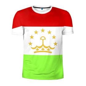 Мужская футболка 3D спортивная с принтом Флаг Таджикистана в Петрозаводске, 100% полиэстер с улучшенными характеристиками | приталенный силуэт, круглая горловина, широкие плечи, сужается к линии бедра | Тематика изображения на принте: парчами точикистон | таджикистан | точикистон | флаг | флаг таджикистана