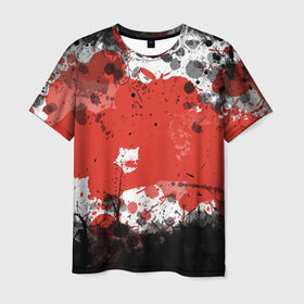 Мужская футболка 3D с принтом Брызги и пятна в Петрозаводске, 100% полиэфир | прямой крой, круглый вырез горловины, длина до линии бедер | белый | грязь | красный | кровь | пятна | черный