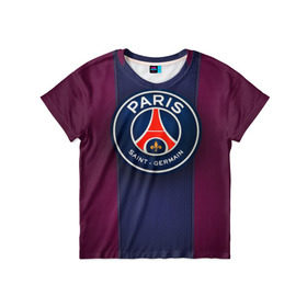 Детская футболка 3D с принтом Paris Saint-Germain в Петрозаводске, 100% гипоаллергенный полиэфир | прямой крой, круглый вырез горловины, длина до линии бедер, чуть спущенное плечо, ткань немного тянется | Тематика изображения на принте: psg | париж | псж | форма | футбол