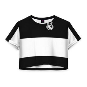 Женская футболка 3D укороченная с принтом Real Madrid Black Collection в Петрозаводске, 100% полиэстер | круглая горловина, длина футболки до линии талии, рукава с отворотами | emirates | fc | real madrid | клуб | мяч | реал мадрид