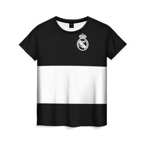 Женская футболка 3D с принтом Real Madrid Black Collection в Петрозаводске, 100% полиэфир ( синтетическое хлопкоподобное полотно) | прямой крой, круглый вырез горловины, длина до линии бедер | emirates | fc | real madrid | клуб | мяч | реал мадрид