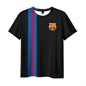 Мужская футболка 3D с принтом FC Barcelona Line Collection в Петрозаводске, 100% полиэфир | прямой крой, круглый вырез горловины, длина до линии бедер | fc | барселона | эмблема