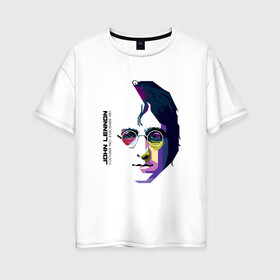 Женская футболка хлопок Oversize с принтом Джон Ленон в Петрозаводске, 100% хлопок | свободный крой, круглый ворот, спущенный рукав, длина до линии бедер
 | john lennon | the beatles | битлс | джон леннон