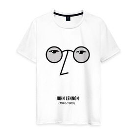 Мужская футболка хлопок с принтом Джон Ленон 1 в Петрозаводске, 100% хлопок | прямой крой, круглый вырез горловины, длина до линии бедер, слегка спущенное плечо. | 