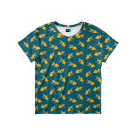 Детская футболка 3D с принтом Золотая рыбка в Петрозаводске, 100% гипоаллергенный полиэфир | прямой крой, круглый вырез горловины, длина до линии бедер, чуть спущенное плечо, ткань немного тянется | Тематика изображения на принте: 