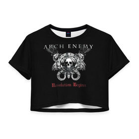 Женская футболка 3D укороченная с принтом Arch Enemy в Петрозаводске, 100% полиэстер | круглая горловина, длина футболки до линии талии, рукава с отворотами | Тематика изображения на принте: alissa white gluz | arch enemy | алисса уайт глаз | арч энеми