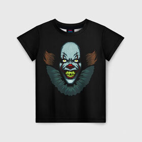 Детская футболка 3D с принтом Clown в Петрозаводске, 100% гипоаллергенный полиэфир | прямой крой, круглый вырез горловины, длина до линии бедер, чуть спущенное плечо, ткань немного тянется | horror | pennywise | stephen king | клоун | оно | пеннивайз | стивен кинг | ужасы | хоррор