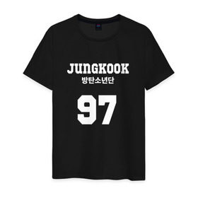 Мужская футболка хлопок с принтом Jungkook в Петрозаводске, 100% хлопок | прямой крой, круглый вырез горловины, длина до линии бедер, слегка спущенное плечо. | bangtan boys | bts