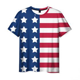 Мужская футболка 3D с принтом USA Flag в Петрозаводске, 100% полиэфир | прямой крой, круглый вырез горловины, длина до линии бедер | star | usa | америка | белый | звезды | красный | линии | полосы | популярные | синий | сша | триколор | туристические | флаг | цвет | штаты