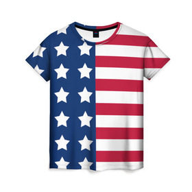 Женская футболка 3D с принтом USA Flag в Петрозаводске, 100% полиэфир ( синтетическое хлопкоподобное полотно) | прямой крой, круглый вырез горловины, длина до линии бедер | star | usa | америка | белый | звезды | красный | линии | полосы | популярные | синий | сша | триколор | туристические | флаг | цвет | штаты