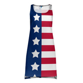 Платье-майка 3D с принтом USA Flag в Петрозаводске, 100% полиэстер | полуприлегающий силуэт, широкие бретели, круглый вырез горловины, удлиненный подол сзади. | star | usa | америка | белый | звезды | красный | линии | полосы | популярные | синий | сша | триколор | туристические | флаг | цвет | штаты