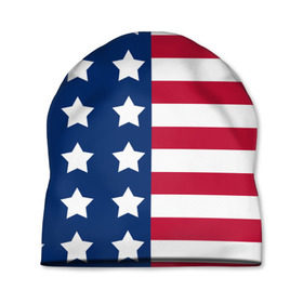 Шапка 3D с принтом USA Flag в Петрозаводске, 100% полиэстер | универсальный размер, печать по всей поверхности изделия | star | usa | америка | белый | звезды | красный | линии | полосы | популярные | синий | сша | триколор | туристические | флаг | цвет | штаты