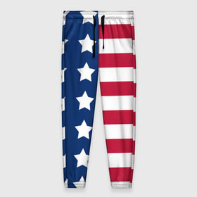 Женские брюки 3D с принтом USA Flag в Петрозаводске, полиэстер 100% | прямой крой, два кармана без застежек по бокам, с мягкой трикотажной резинкой на поясе и по низу штанин. В поясе для дополнительного комфорта — широкие завязки | star | usa | америка | белый | звезды | красный | линии | полосы | популярные | синий | сша | триколор | туристические | флаг | цвет | штаты