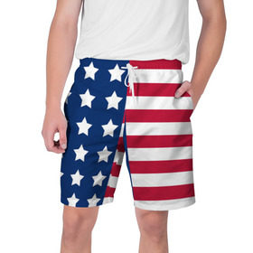 Мужские шорты 3D с принтом USA Flag в Петрозаводске,  полиэстер 100% | прямой крой, два кармана без застежек по бокам. Мягкая трикотажная резинка на поясе, внутри которой широкие завязки. Длина чуть выше колен | star | usa | америка | белый | звезды | красный | линии | полосы | популярные | синий | сша | триколор | туристические | флаг | цвет | штаты