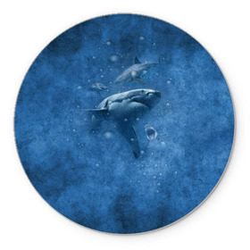 Коврик круглый с принтом Shark в Петрозаводске, резина и полиэстер | круглая форма, изображение наносится на всю лицевую часть | fish | ocean | акула | вода | животные | море | океан | рыба | челюсти