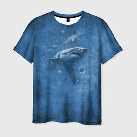Мужская футболка 3D с принтом Shark в Петрозаводске, 100% полиэфир | прямой крой, круглый вырез горловины, длина до линии бедер | Тематика изображения на принте: fish | ocean | акула | вода | животные | море | океан | рыба | челюсти