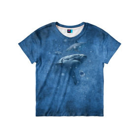 Детская футболка 3D с принтом Shark в Петрозаводске, 100% гипоаллергенный полиэфир | прямой крой, круглый вырез горловины, длина до линии бедер, чуть спущенное плечо, ткань немного тянется | Тематика изображения на принте: fish | ocean | акула | вода | животные | море | океан | рыба | челюсти