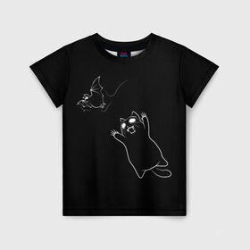 Детская футболка 3D с принтом Cat Monster в Петрозаводске, 100% гипоаллергенный полиэфир | прямой крой, круглый вырез горловины, длина до линии бедер, чуть спущенное плечо, ткань немного тянется | cat | halloween | арт | животные | кот | котик | кошки | монстр | мышь | праздник | хэллоуин | черно белый