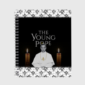 Тетрадь с принтом Молодой Папа The Young Pope в Петрозаводске, 100% бумага | 48 листов, плотность листов — 60 г/м2, плотность картонной обложки — 250 г/м2. Листы скреплены сбоку удобной пружинной спиралью. Уголки страниц и обложки скругленные. Цвет линий — светло-серый
 | the young pope | молодой папа