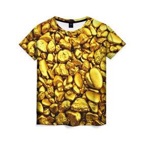 Женская футболка 3D с принтом Золотые камешки в Петрозаводске, 100% полиэфир ( синтетическое хлопкоподобное полотно) | прямой крой, круглый вырез горловины, длина до линии бедер | abstraction | gold | rich | texture | богатство | золотая абстракция | золото | кубики | текстура