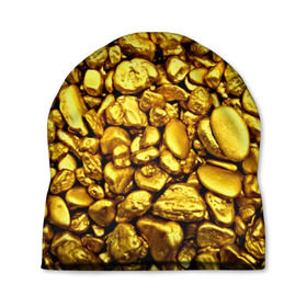 Шапка 3D с принтом Золотые камешки в Петрозаводске, 100% полиэстер | универсальный размер, печать по всей поверхности изделия | abstraction | gold | rich | texture | богатство | золотая абстракция | золото | кубики | текстура