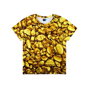 Детская футболка 3D с принтом Золотые камешки в Петрозаводске, 100% гипоаллергенный полиэфир | прямой крой, круглый вырез горловины, длина до линии бедер, чуть спущенное плечо, ткань немного тянется | Тематика изображения на принте: abstraction | gold | rich | texture | богатство | золотая абстракция | золото | кубики | текстура