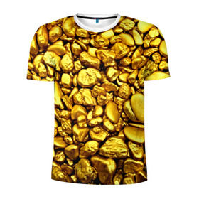 Мужская футболка 3D спортивная с принтом Золотые камешки в Петрозаводске, 100% полиэстер с улучшенными характеристиками | приталенный силуэт, круглая горловина, широкие плечи, сужается к линии бедра | abstraction | gold | rich | texture | богатство | золотая абстракция | золото | кубики | текстура