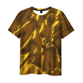 Мужская футболка 3D с принтом Золотые разводы в Петрозаводске, 100% полиэфир | прямой крой, круглый вырез горловины, длина до линии бедер | abstraction | gold | rich | texture | богатство | золотая абстракция | золото | кубики | текстура