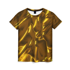 Женская футболка 3D с принтом Золотые разводы в Петрозаводске, 100% полиэфир ( синтетическое хлопкоподобное полотно) | прямой крой, круглый вырез горловины, длина до линии бедер | abstraction | gold | rich | texture | богатство | золотая абстракция | золото | кубики | текстура