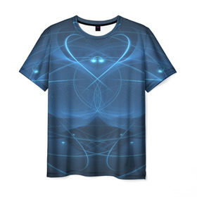 Мужская футболка 3D с принтом Blue fractal в Петрозаводске, 100% полиэфир | прямой крой, круглый вырез горловины, длина до линии бедер | Тематика изображения на принте: art | background | beautiful | color | festive | fractal | lines | photo | picture | smooth | strange | style