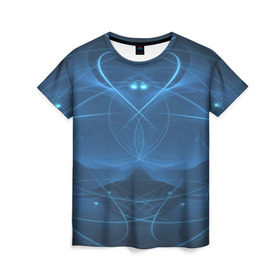 Женская футболка 3D с принтом Blue fractal в Петрозаводске, 100% полиэфир ( синтетическое хлопкоподобное полотно) | прямой крой, круглый вырез горловины, длина до линии бедер | Тематика изображения на принте: art | background | beautiful | color | festive | fractal | lines | photo | picture | smooth | strange | style